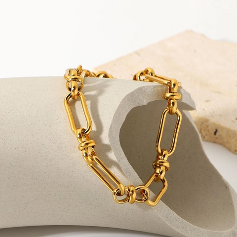 Minimalistische Roestvrijstalen Vergulde Knoop Grove Schakelketting Armband Voor Dames Mode Geometrische Verstelbare Sieraden