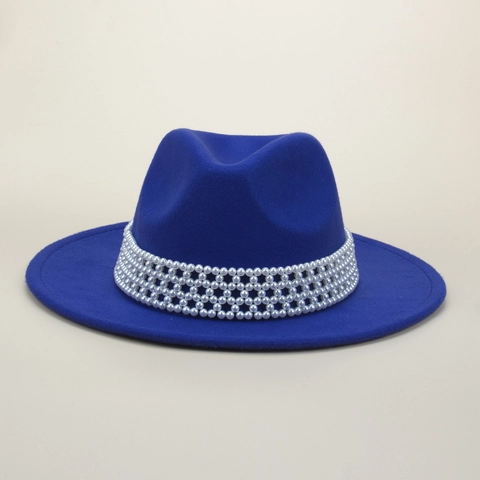 Καπέλο Fedora Μάλλινο Με Πλεκτή Ταινία Από Πέρλες Κομψό Στυλ Τζαζ Vintage Αξεσουάρ Για Γυναίκες