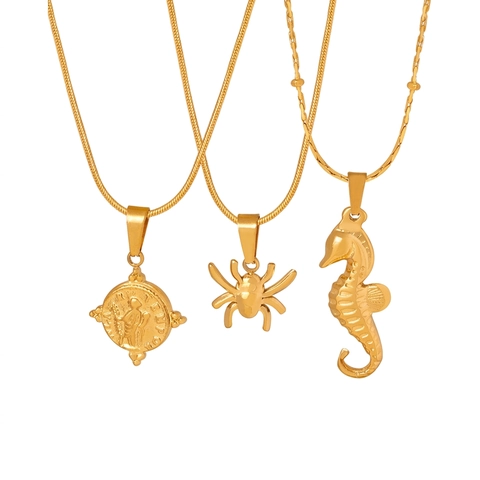 Collana Con Ciondolo In Acciaio Al Titanio Placcato Oro Semplice Animale Malocchio Medaglione Moneta Gioielli Minimalisti