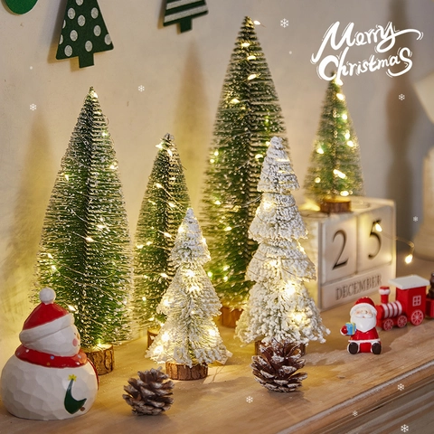 Mini Künstlicher Weihnachtsbaum Beflockte Zeder Tischdekoration Mit Holzsockel Festliche DIY Ornament Für Weihnachten