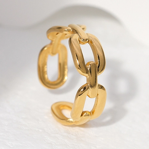 Stainless Steel Chain Link Open Ring Adjustable Minimalist Polished Geometric Jewelry For Women Couples