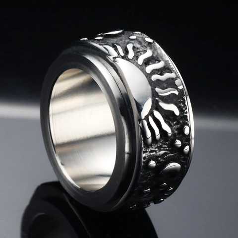Anillo Giratorio De Acero Inoxidable Sol Luna Estrella Grabado Celestial Retro Punk Joyería Para El Estrés Hombres Mujeres
