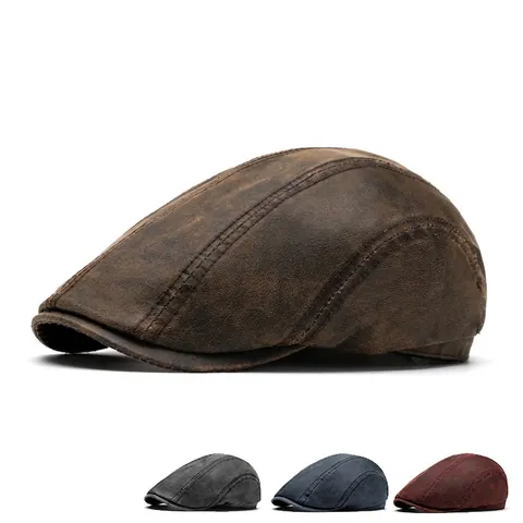 Gorra Plana Retro Cuero Sintético Textura Gamuza Vintage Británico Boina Ajustable Cálida Sombrero Newsboy