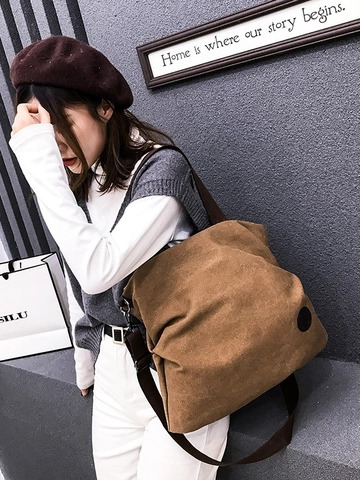 Bolso Tote De Lona Retro Gran Capacidad Bolso De Hombro Con Correa Ajustable Para Mujer Casual Estética Simple
