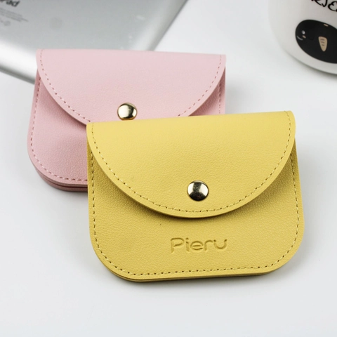 Mini Card Holder PU Leather Coin Purse Macaron Candy Color Flap Snap Button Multi Slots Small Wallet For Women Students