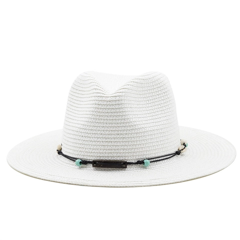 Fedora Straw Hat Paper Breathable Sun Protection Summer Beach Bohemian Style With Bead Shell Decor For Men Women
