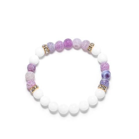 Natural Stone Beaded Bracelet With Alloy Rhinestone Spacer Elastic Boho Jewelry For Women And Men