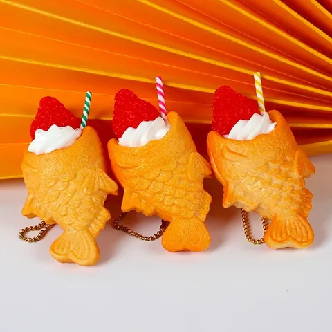 Porte-clés Simulation Nourriture Taiyaki Jouet Dessert Artificiel Avec Crème Fraise Matériau PVC Pour Décor Sac