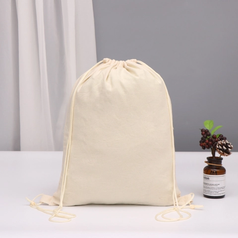 Drawstring Bags Poly-cotton Canvas Dustproof Storage Pouch For Travel Laundry Shoe Minimalist Blank Portable Organizer