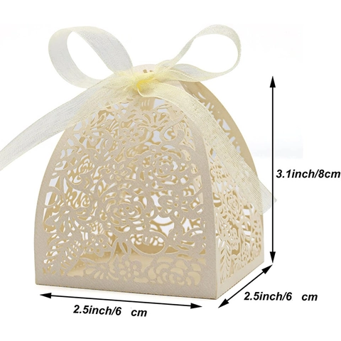 Laser Cut Hollow Candy Box Pearlescent Paper Gift Boxes With Ribbon Floral Pattern For Wedding Party Favor