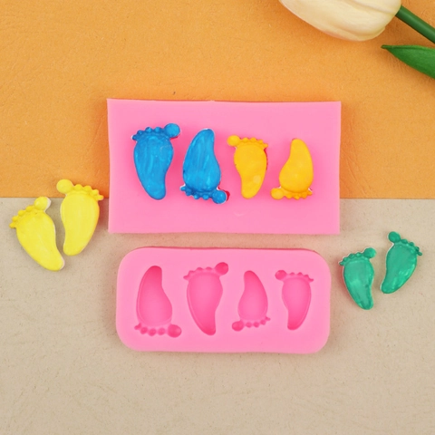 Baby Voetafdruk Siliconen Vorm 3D Mini Voeten Vorm Flexibel Voor Fondant Chocolade Polymeer Klei Zeep Maken Taart Decoratie DIY
