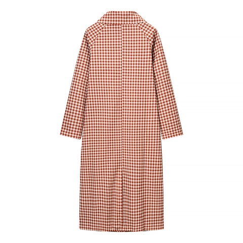 Damen Trenchcoat Kariert Lang Polyester Gingham Windjacke Einreihig Revers Elegant Oberbekleidung
