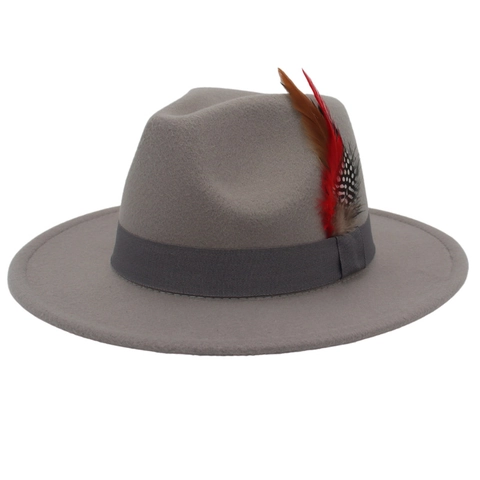 Vintage Fedora Hat Wool Felt Wide Brim Jazz Style With Feather Ribbon Decoration For Men And Women Elegant Retro Headwear