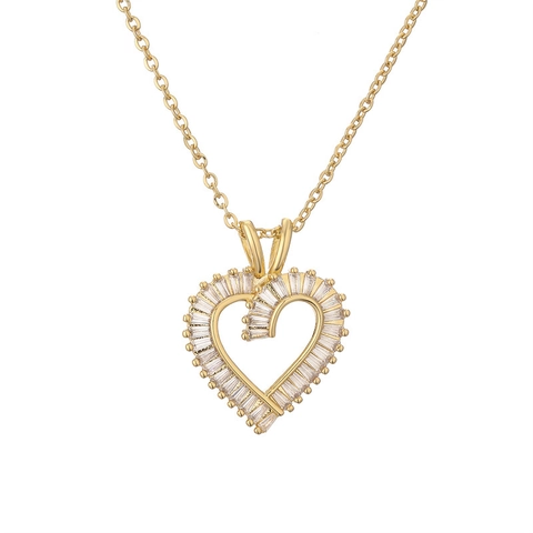 Heart Pendant Necklace Copper Gold Plated Colorful Zircon Simple Asymmetrical Jewelry For Women Niche Style