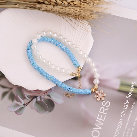 Bohemian Double Layer Necklace For Women Polymer Clay Heishi Beads Imitation Artificial Pearl Dolphin Heart Star Gold Tone