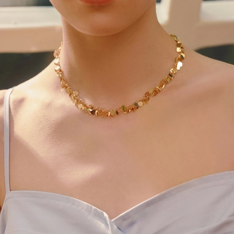 Herz Pailletten Choker Halskette Gold Legierung Fransen Dangle Schlüsselbein Kette Minimalistischer Modeschmuck Für Damen