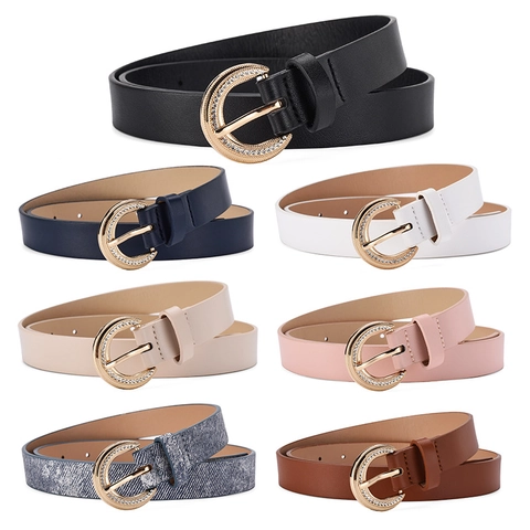 Women Skinny Belt PU Leather Alloy Rhinestone Buckle Elegant Fashion For Jeans Dress Casual Vintage Accessory
