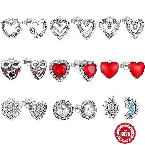 925 Sterling Silver Heart Stud Earrings With Zirconia Infinity Love You Mom Moon Sun Retro Fashion Jewelry For Women