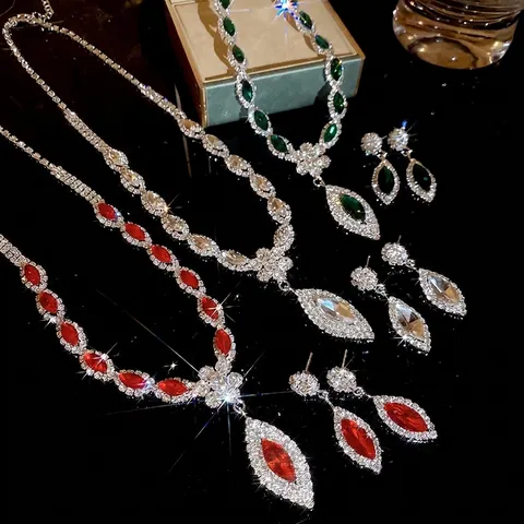 Collar Y Pendientes De Diamantes Gota De Agua Con Silver Earring Post Cobre Cristal Diseño Floral Mujer Boda Fiesta