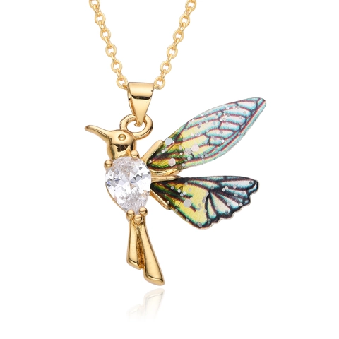 Hummingbird Pendant Necklace Copper Gold Plated Colorful Enamel Sparkling Zircon Animal Bird Jewelry For Women