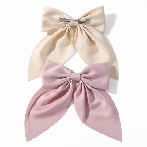 Large Bow Hair Clip Satin Fabric Solid Color Elegant Barrette French Spring Clip For Women Girls Hair Accessories