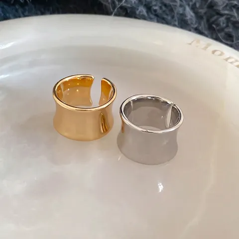 Minimalist Wide Band Ring Copper Irregular Concave Mirror Polished Adjustable Open Finger Jewelry For Women