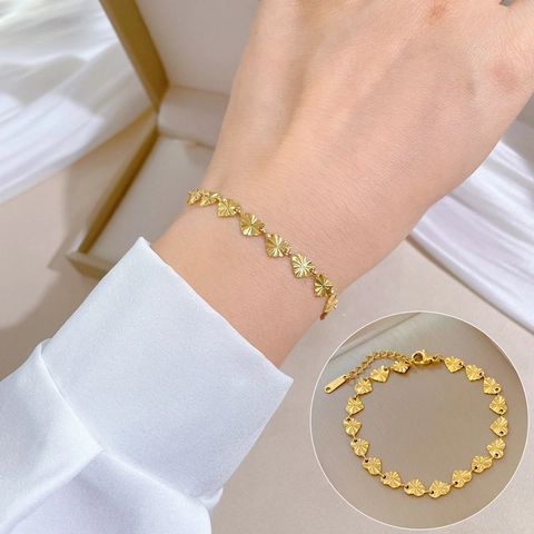 Herz Gliederkette Armband Titanstahl Laser Radial Textur Verstellbare Verlängerungskette Koreanischer Stil Eleganter Damenschmuck