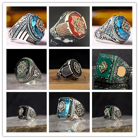 Vintage Herren Siegelring Kronenring Legierung Edelstein Osmanischer Ethno Retro Stil Schmuck Deko Accessoire