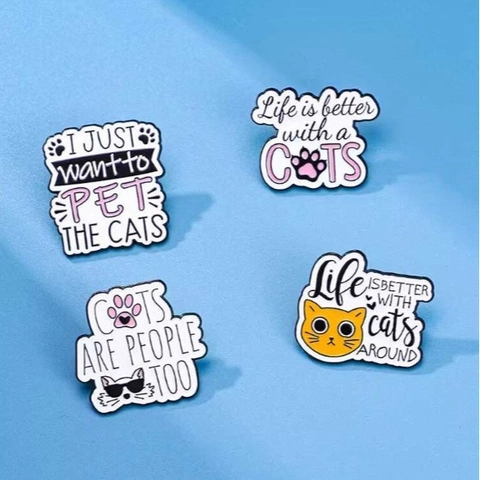 Alloy Enamel Cat Pins Cartoon Slogan Lapel Brooch Fashion Accessory For Backpacks Jackets Clothes