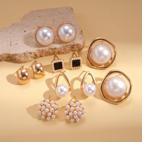 Pendientes De Aleación Perla Artificial De Imitación Geométrica Flor Elegante Commute High End Feel Con Poste De Plata