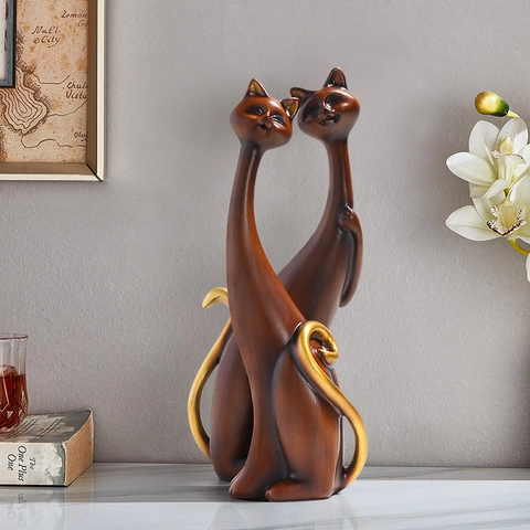 Abstract Cat Figurines Colorful Water Transfer Resin Statues Modern Art Home Decor Sculpture For Living Room Shelf Desk