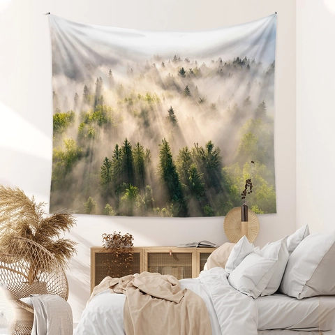 Forest Tapestry Wall Hanging Nature Landscape Polyester Fabric Wall Decor For Bedroom Living Room Bohemian Art Aesthetic