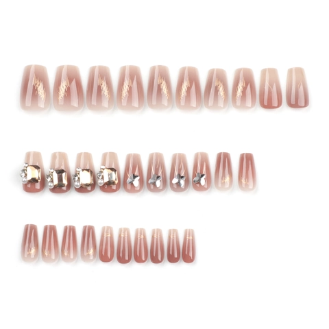 Press On Nails Lange Coffin Farbverlauf Rouge Pink Mit Strasssteinen Künstliche Perlen Und Schmetterlingsdekor Luxus Künstliche Nägel