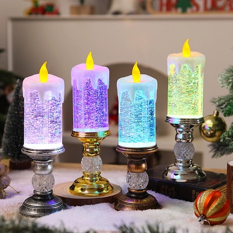 Vela De Navidad LED Con Agua Efecto Nieve Líquido Brillante USB Batería Lámpara Electrónica Retro Decoración Navideña