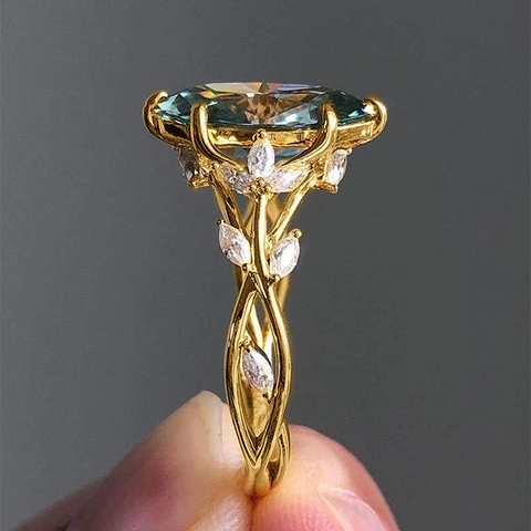 Colorful Palace Style Leaf Vine Ring For Women Made Of Copper With Marquise Cut Zircon Luxury Floral Jewelry For Party