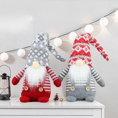 Christmas Gnome Plush Decoration Knitted Snowflake Hat Long Beard Swedish Tomte Elf Table Home Ornament