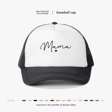 Mama Letter Heart Printed Color Block Trucker Hat For Women Breathable Mesh Baseball Cap Casual Sunshade Outdoor Fashion Hat