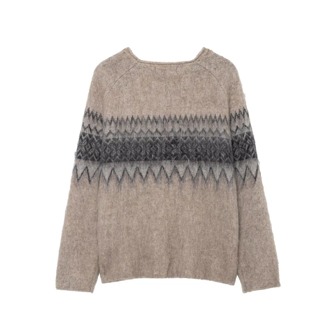 Dames Trui Met Ronde Hals Gebreide Fair Isle Geometrisch Patroon Lange Mouwen Mohair Textuur Warme Tops