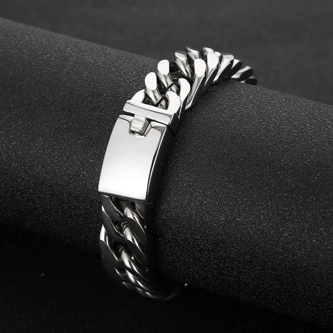 Cuban Link Armband Polierter Edelstahl Glatte Schwere Kette Hip Hop Schmuck Für Männer