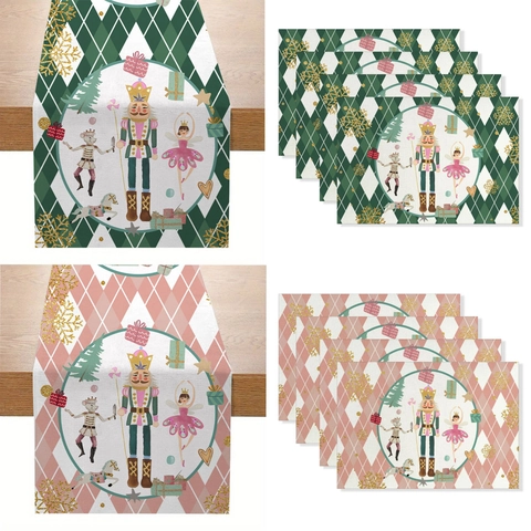 Runner Da Tavolo Tovagliette Natalizie Impermeabile Cotone Lino Resistente Al Calore Decorazione Festiva Tema Schiaccianoci