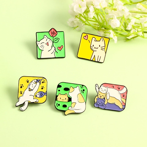 Cute Cartoon Cat Enamel Brooch Pins Alloy Animal Badges For Backpack Clothing Decor Multi Style Gift Novelty Jewelry