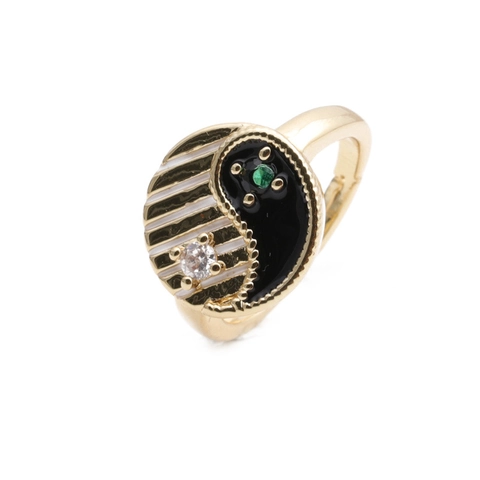 Yin Yang Tai Chi Bagua Ring Kupfer Zirkon Emaille Mikro Eingelegt Verstellbar Offen Finger Schmuck Vintage Trendy