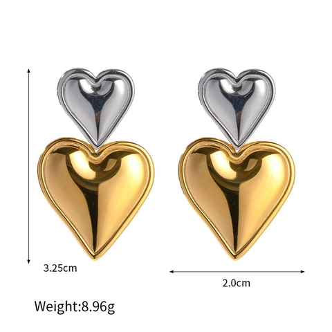 European American Stainless Steel Double Heart Layered Stud Earrings For Women High End Fashion Minimalist Geometric Jewelry Gift