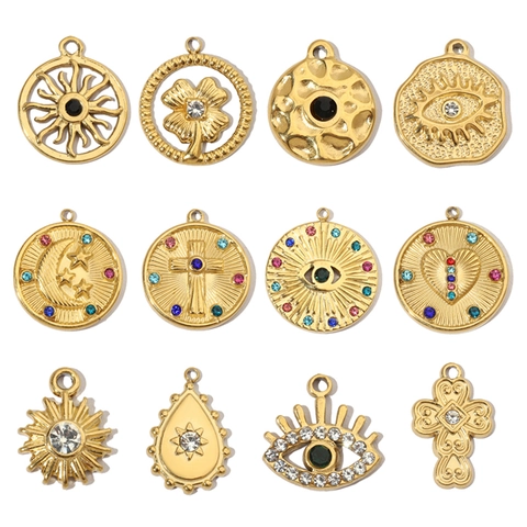 Evil Eye Herz Kleeblatt Anhänger Edelstahl Strass Französisch Retro DIY Schmuckherstellung Zubehör Für Frauen