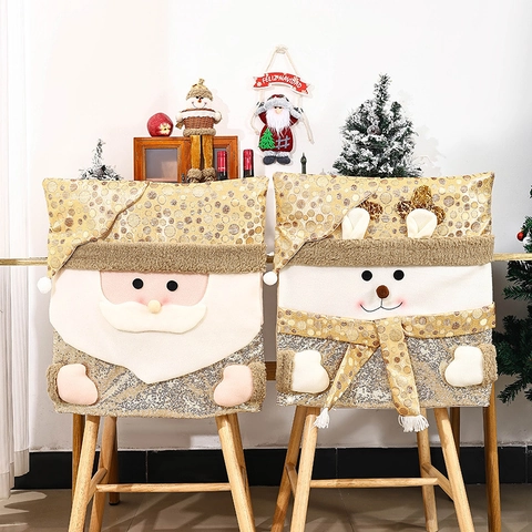 Coprisedie Di Natale Paillettes Peluche Babbo Natale Pupazzo Di Neve Renna Decorazione Sala Da Pranzo Tema Dorato
