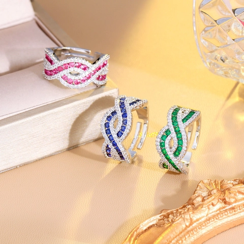 Luxury Criss-cross Copper Adjustable Ring Sparkling Cubic Zirconia Pave Open Band Ring For Women Elegant Party Jewelry Gift