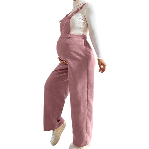 Umstands-Latzhose Cord Rosa Hohe Taille Bauchstütze Verstellbare Träger Lockerer Overall Schwangerschaft Bequem