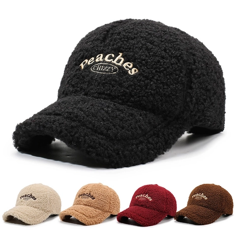 Cappello Da Baseball In Lana Di Agnello Lettere Ricamate Caldo Antivento Invernale All'aperto Moda Cappello Regolabile Per Donne