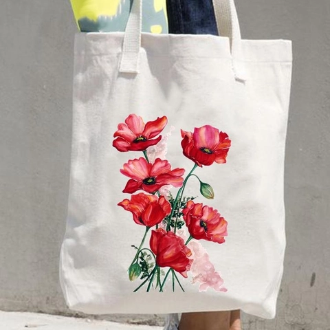 Canvas Tote Bag Watercolor Floral Plant Print Shoulder Handbag Reusable Shopping Bag Student Fashion Casual Eco Friendly