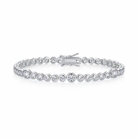 Pulsera de Tenis de Moissanita de Plata de Ley 925 para Mujer Pulsera Lujosa de Moissanita de Corte Redondo con Diamantes de Imitación Joyería de Boda Regalo